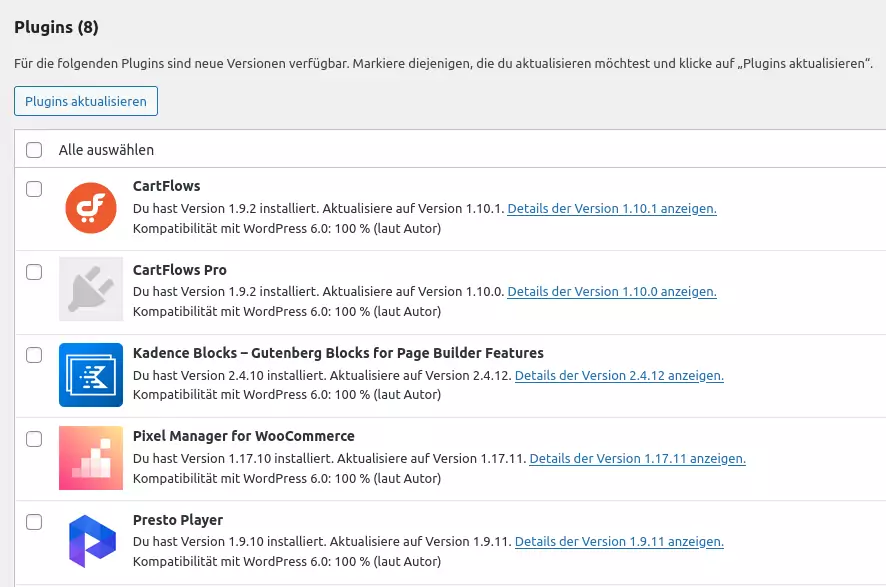WordPress Aktualisierung - Plugins